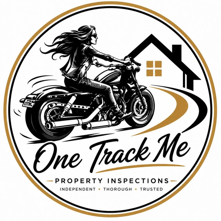 One Track Me Property Inspections motorcycle and house logo